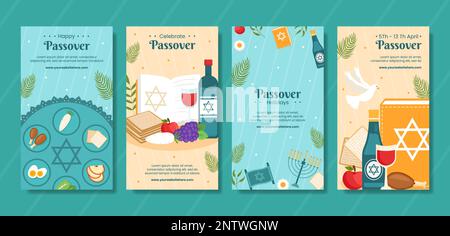 Happy Passover Jüdischer Feiertag Soziale Medien Geschichten Cartoon Handgezeichnete Vorlagen Hintergrund Illustration Stock Vektor