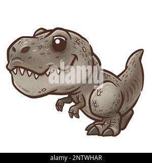 Eine lustige und bezaubernde Zeichentrickillustration eines Tyrannosaurus rex mit großen ausdrucksstarken Augen, winzigen Armen und einem verspielten Lächeln. Stock Vektor