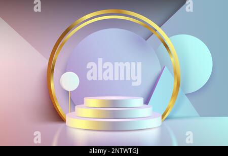Minimalistisches Podium mit Beleuchtung, Podiumszene mit for Award, Hintergrund mit Dekorelementen. Vektordarstellung Stock Vektor