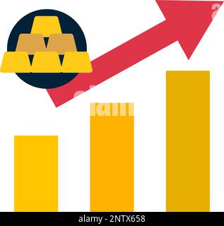 Erhöhung des Goldpreises. Symbol für goldene Balken und aufsteigendes Balkendiagramm. Bearbeitbarer Vektor. Stock Vektor