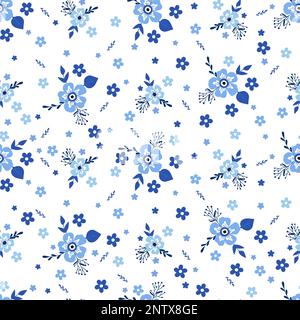 Kleine blaue Blumen. Nahtloses Federmuster Stock Vektor