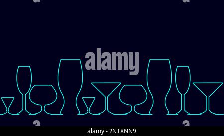 Durchgehendes Cocktail-Wein-Glas-Symbolkonzept mit einer Linie. Silhouette des alkoholischen Getränks Wermutoliv. Digitaler weißer Zeichenvektor für eine Linie Stock Vektor