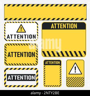 Achtung-Schild gesetzt. Verschiedene schwarze und gelbe Warnschilder. Stock Vektor