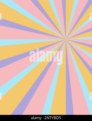 Groovy Retro Burst Sonnenstrahlen Hintergrund. Farbenfrohes, abstraktes geometrisches Muster im Vintage-Stil. Vector Sommer Hippie Karneval Illustration für Poster, Flyer Stock Vektor