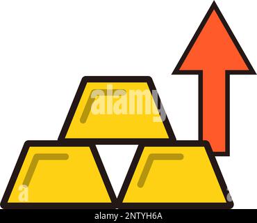 Gold Price Rising – Symbol. Gestapelte Goldbarren. Bearbeitbarer Vektor. Stock Vektor