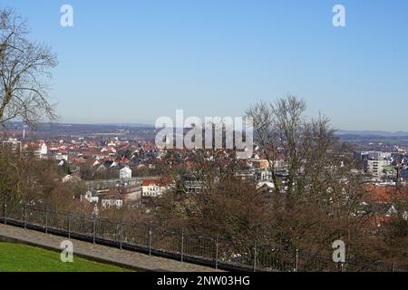 Ein Schloss in Europa namens Sparrenburg in Bielefeld, Luftaufzeichnung Bielefeld Stockfoto