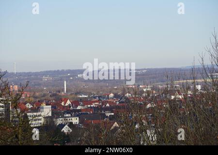 Ein Schloss in Europa namens Sparrenburg in Bielefeld, Luftaufzeichnung Bielefeld Stockfoto