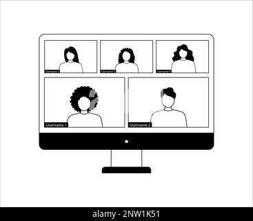 Abbildung: Anwendung für Videokonferenzen und Meetings auf dem Desktop. Fünf Benutzer Stock Vektor