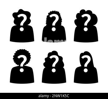 Rate mal, wer den Silhouettensymbolvektor einer unbekannten Person hat, ein anonymes, mysteriöses Benutzerprofil Stock Vektor