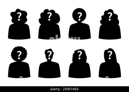Rate mal, wer den Silhouettensymbolvektor einer unbekannten Person hat, ein anonymes, mysteriöses Benutzerprofil Stock Vektor