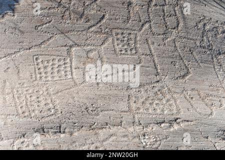 Felsen mit felsigen Gravuren, Karte von Bedolina, capo di ponte, italien Stockfoto