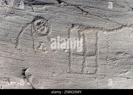 Felsen mit felsigen Gravuren, Karte von Bedolina, capo di ponte, italien Stockfoto