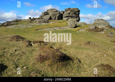 Blick vom Frühling auf Honeybag tor, Dartmoor, Devon, England, Großbritannien Stockfoto