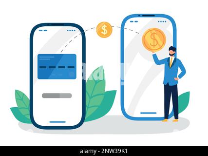 Geldtransfers, Internet-Banking mit Smartphone für die Bezahlung Stock Vektor