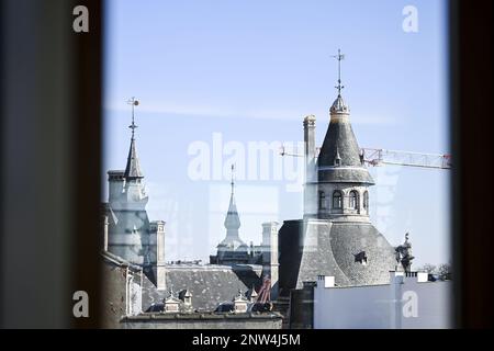 Antwerpen. Belgien, 28/02/2023, Abbildung Bild zeigt die Sicht aus dem Ort einer Pressekonferenz zur Bekanntgabe der 2022-Jahres-Ergebnisse der Ackermans & Van Haaren Holding am Dienstag, den 28. Februar 2023 in Antwerpen. BELGA FOTO TOM GOYVAERTS Stockfoto