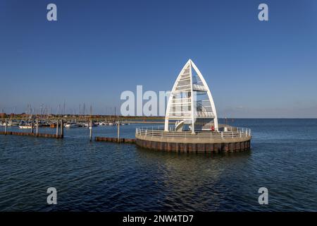 Meereszeichen am Hafeneingang von Juist, Ostfriesische Inseln, Deutschland. Stockfoto