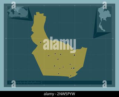 Nonthaburi, Provinz Thailand. Durchgehende Farbform. Standorte der wichtigsten Städte der Region. Eckkarten für zusätzliche Standorte Stockfoto