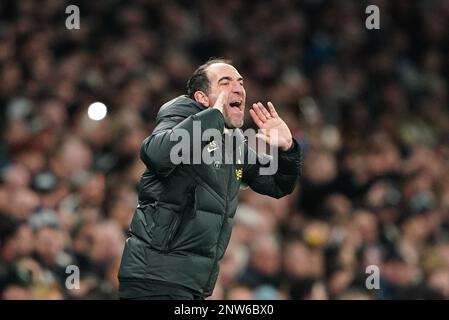 Aktenfoto von 19-02-2023 von Tottenham Hotspur Assistant Manager Cristian Stellini, der sich weigert, die volle Anerkennung für seine perfekte Leistung am Ruder zu beanspruchen, während er sich auf sein fünftes Spiel vorbereitet, das in Abwesenheit des erholenden Chefs Antonio Conte die Seite anführt. Ausgabedatum: Dienstag, 28. Februar 2023. Stockfoto