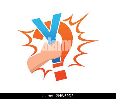 Protest mit handgehaltenem Y-Buchstaben als Symbol der Warum-Illustration Stock Vektor