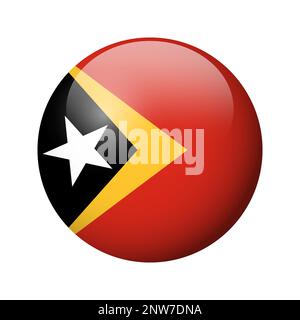 Osttimor-Flagge - glänzendes Kreisschild. Vektorsymbol. Stock Vektor