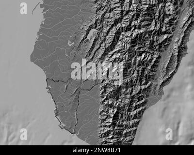Kaohsiung, Sondergemeinde Taiwan. Bilevel-Höhenkarte mit Seen und Flüssen Stockfoto