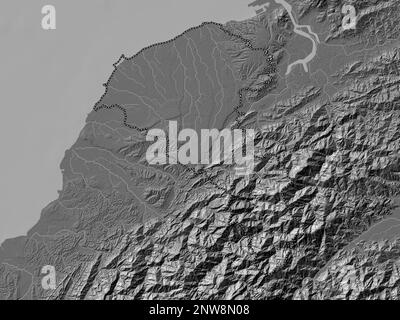Taoyuan, Sondergemeinde Taiwan. Bilevel-Höhenkarte mit Seen und Flüssen Stockfoto