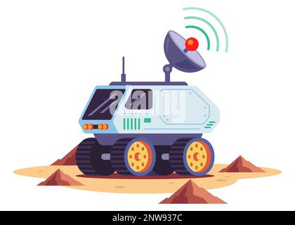 Der Rover untersucht den Planeten und sendet Daten an die Erde. Abbildung eines flachen Vektors Stock Vektor