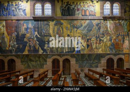 Das beeindruckende Wandgemälde „Triumph der Schlacht von Lepanto“ an der Wand der Iglesia de Santo Domingo de Guzman in San Cristobal de la Laguna, Teneriffa Stockfoto