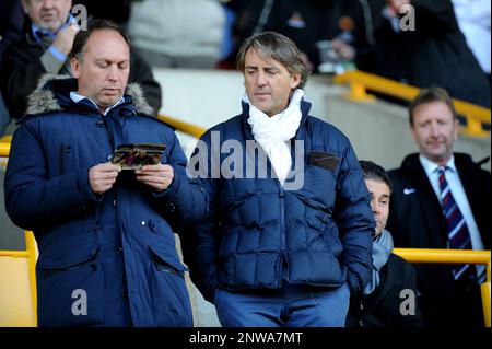 Roberto Mancini und David Platt aus Manchester City - Wolverhampton Wanderers / Swansea 22/10/2011 Stockfoto