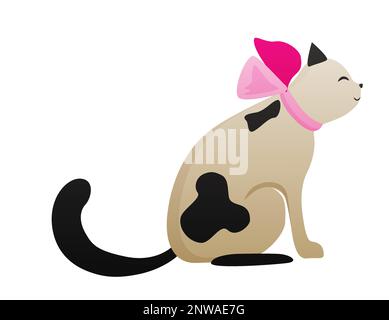 Flauschige Katze mit Band. Haustier, Haustier mit Pelzvektor-Cartoon-Illustration Stock Vektor