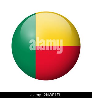Benin-Flagge - glänzendes Kreisschild. Vektorsymbol. Stock Vektor