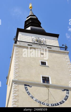 Stadtturm, Mestská veža, Trnava, Slowakei. Várostorony, Nagyszombat, Szlovákia. Stockfoto