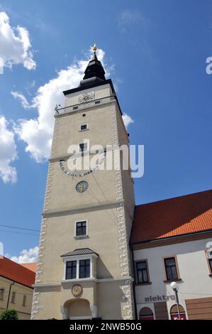 Stadtturm, Mestská veža, Trnava, Slowakei. Várostorony, Nagyszombat, Szlovákia. Stockfoto