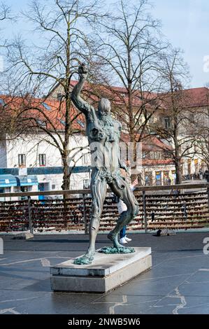 Skulptur auf der Metzgerbrücke, Ljubljana, Slowenien Stockfoto