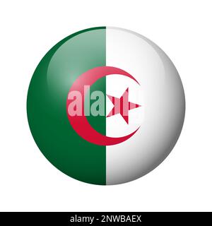 Algerische Flagge - glänzendes Kreisschild. Vektorsymbol. Stock Vektor