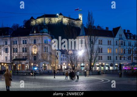 Nachtaufnahme in Ljubljana, Slowenien Stockfoto