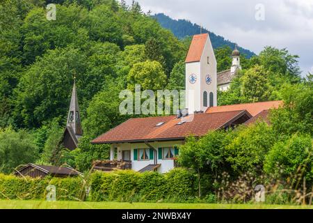 Oberau: kirchenstraße Ludwig, Kapelle St. Georg in Oberbayern, Garmisch-Partenkirchen, Oberbayern, Bayern, Bayern, Deutschland Stockfoto