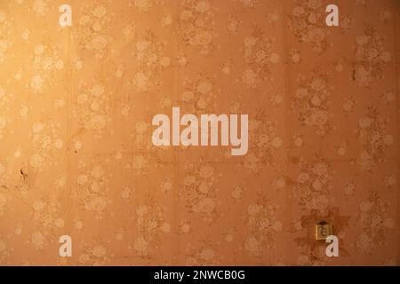 Ein altes Zimmer in einer sowjetischen Wohnung in der Ukraine ohne Renovierung mit leeren Wänden und zerrissenen Tapeten, ein Zimmer vor der Renovierung, ein leeres Zimmer ohne r Stockfoto