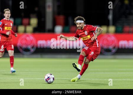 Silkeborg, Dänemark. 28. Februar 2023. Emiliano Marcondes (8) des FC Nordsjaelland während des DBU-Cup-Spiels zwischen Aarhus Fremad und dem FC Nordsjaelland im JYSK Park in Silkeborg. (Foto: Gonzales Photo/Alamy Live News Stockfoto