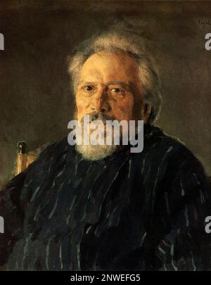 Nikolai Leskov, Nikolai Semjonowitsch Leskov (1831-1895) Russischer Romanautor, Malerei von Valentin Serov Stockfoto