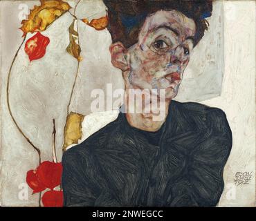 Egon Schiele - Selbstporträt mit Physalis - Egon Schiele Egon Leo Adolf Ludwig Schiele (1890-1918) Österreichischer Expressionsmaler. Stockfoto