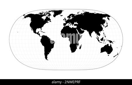 Weltkarte mit Meridianen. Projektion der natürlichen Erde II. Planen Sie eine geografische Weltkarte mit Graticlue Lines. Vektordarstellung. Stock Vektor