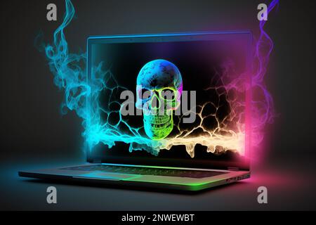 Konzeption eines gehackten Laptops während eines Hacker-Angriffs Stockfoto