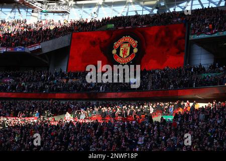 London, Großbritannien. 26. Februar 2023. Manchester Utd-Fans. Carabao Cup Finale 2023, Manchester Utd gegen Newcastle Utd im Wembley Stadium in London am Sonntag, den 26. Februar 2023. Nur redaktionelle Verwendung. Bild von Andrew Orchard/Andrew Orchard Sportfotografie/Alamy Live News Credit: Andrew Orchard Sportfotografie/Alamy Live News Stockfoto