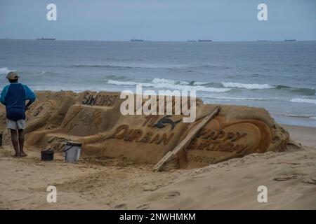 Durban Tourismus Sandkunst an der Golden Mile Strandpromenade KZN Stockfoto