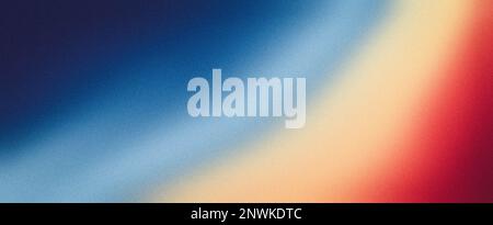 Blauer, roter, gelber Farbverlauf, körniger Hintergrund, verschwommene Farben Rauschen, strukturiertes Bannerdesign, Stockfoto