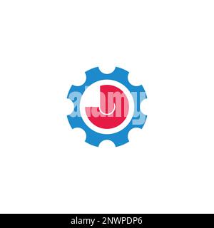 Buchstabe j COG Gear niedlicher, einfacher Logo-Vektor Stock Vektor