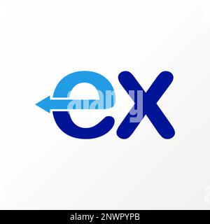 Eindeutiger und einfacher Buchstabe oder einfaches Wort EX ohne serifenische Schriftart in Verbindung oder Zusammenführung mit Pfeil Grafiksymbol Logo Design abstraktes Konzept ursprüngliches Wasserzeichen Vektor Stock Vektor