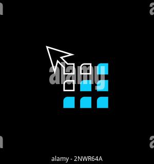 Neun rechteckige Kreise sind mit Pfeil und Buchstabe C an der Ecke markiert Grafiksymbol Logo-Design abstraktes Konzept Vektortechnologie oder Internet Stock Vektor