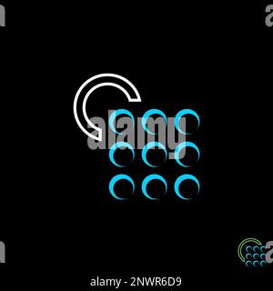 Neun rechteckige Kreise sind mit Pfeil und Buchstabe C an der Ecke markiert Grafiksymbol Logo-Design abstraktes Konzept Vektortechnologie oder Internet Stock Vektor